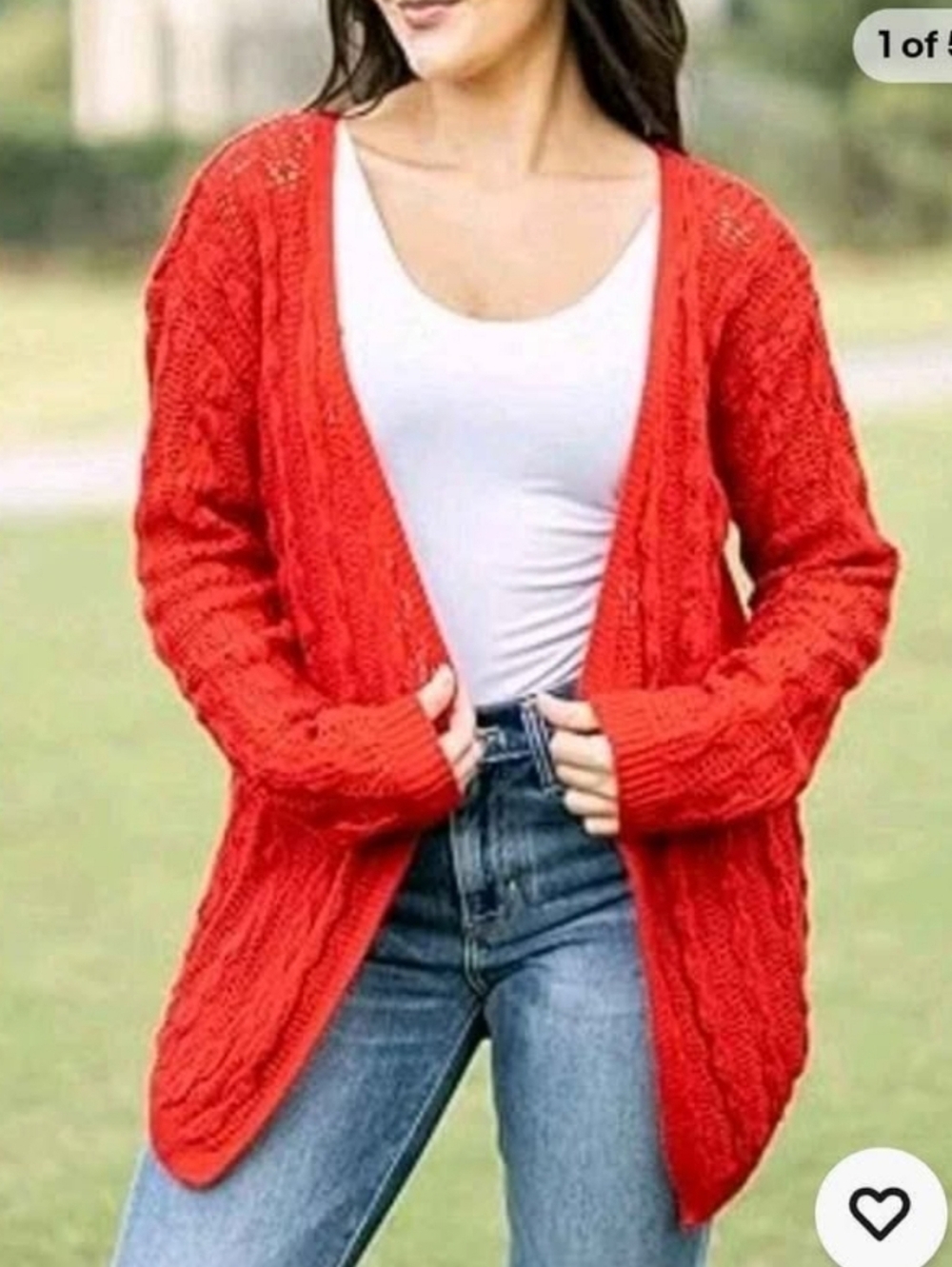 Women's Crochet Cardigan Long Sleeve Lightweight Soft Open Front Knitted Red 2xl